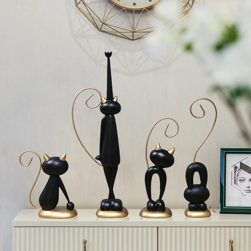 Luxury Abstract Cute Animals Black Resin Ornament Crafts Art Modern Creative Sculpture Living Room Home Decor Vintage MM60XBJ | Дом и сад
