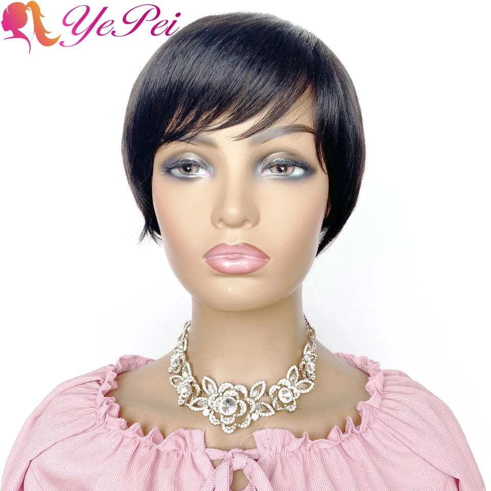 

Короткие парики из человеческих волос Прямые бразильские волосы Remy, парик с челкой черного цвета