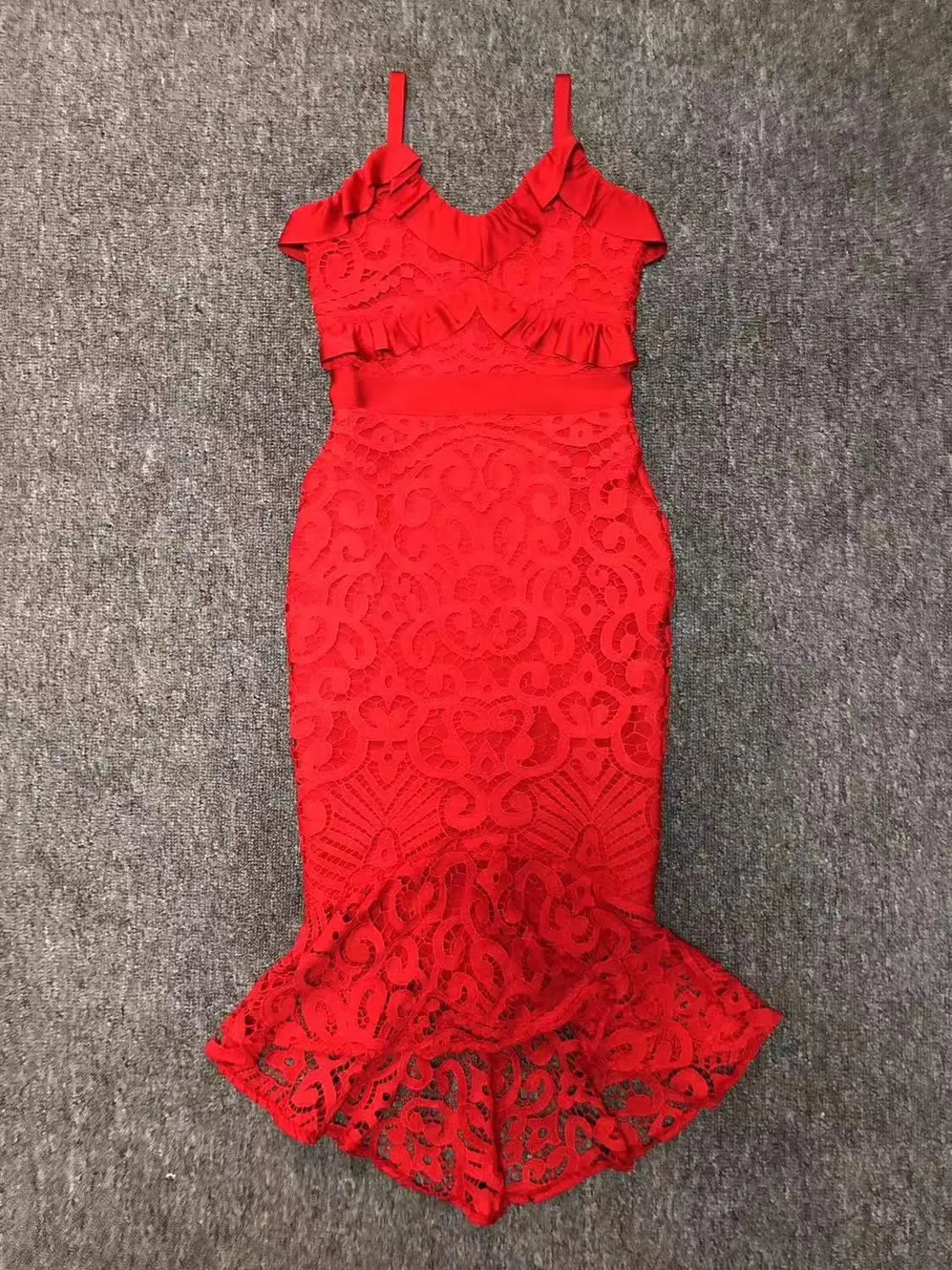 Красный 5 цветов, Vestidos, женское сексуальное кружевное Бандажное платье до середины икры, дизайнерское платье с рыбьим хвостом, вечерние платья знаменитостей - Цвет: Красный