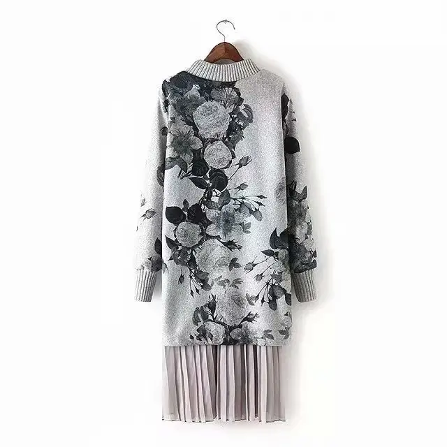Осенне-зимнее Новое Женское шерстяное платье с рисунком чернил 2019 свободное