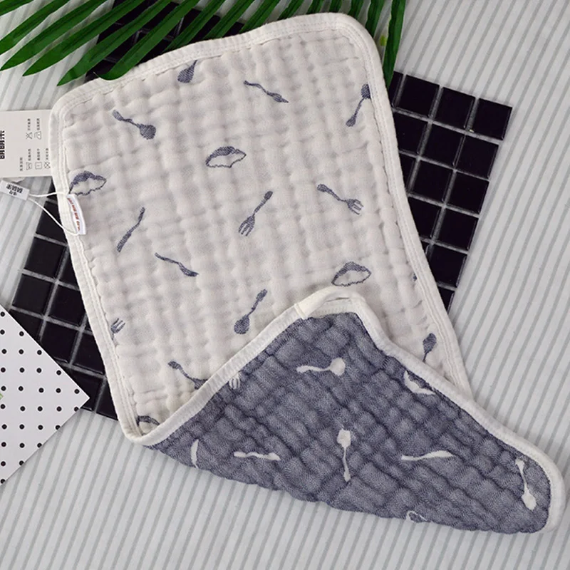 6Layers of Baby Feeding Wipe Towels 25*50cm Cotton Handkerchief 1pcs Soft Newborn Face Gauze Towel Absorbent Drying Washcloth - Цвет: Blue Tableware