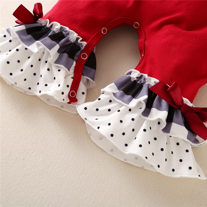 

Baby's Romper Infant's Dot Long Sleeve One Piece Suit Christmas Tree Bow Ruffle Hem Clothes for Toddlers free shipping