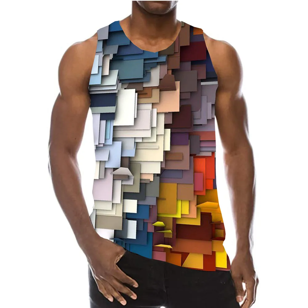 Мужская футболка без рукавов UNEY белая с 3D принтом квадратная майка