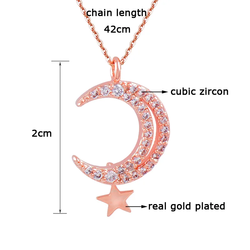 

LEEKER Charm Crystal Moon Small Star Pendant Necklace Rose Gold Silver Color Chain Women Accessories 788 LK2