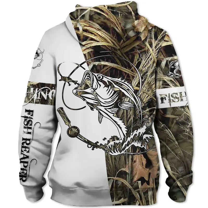

Stitching design dry tree graffiti print fashion men's casual fishing hoodie