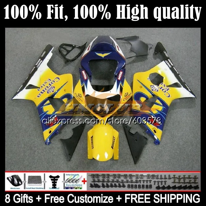 

Инъекция для SUZUKI GSXR-1000 GSXR 1000 CC GSXR1000 K2 8CL.2 GSX-R1000 00 01 02 GSX R1000 2000 2001 2002 обтекатель желто-синий