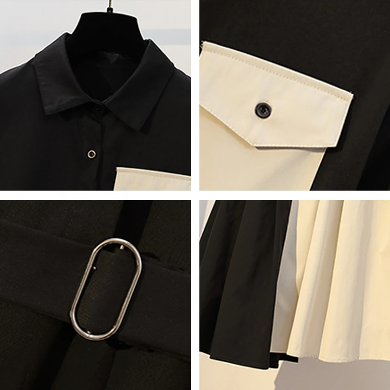 Осенне зимнее женское платье рубашка с отложным воротником и поясом|Женские