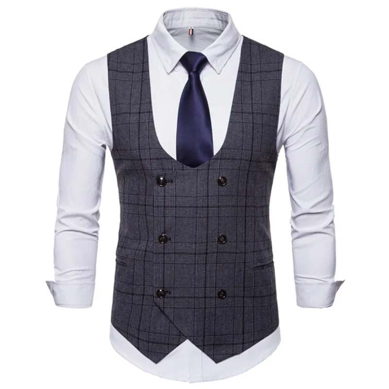 

2021 Fashion New Men's Business Lattice Suit Vest / Men's Boutique Double Breasted Waistcoat