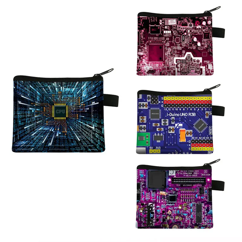 

Circuit Board Mechanics Electronic Chip Wallet Credit Card Coin Purse Money Bag Mini Lipstick Bags Men Purses Boys Coin Bag Gift