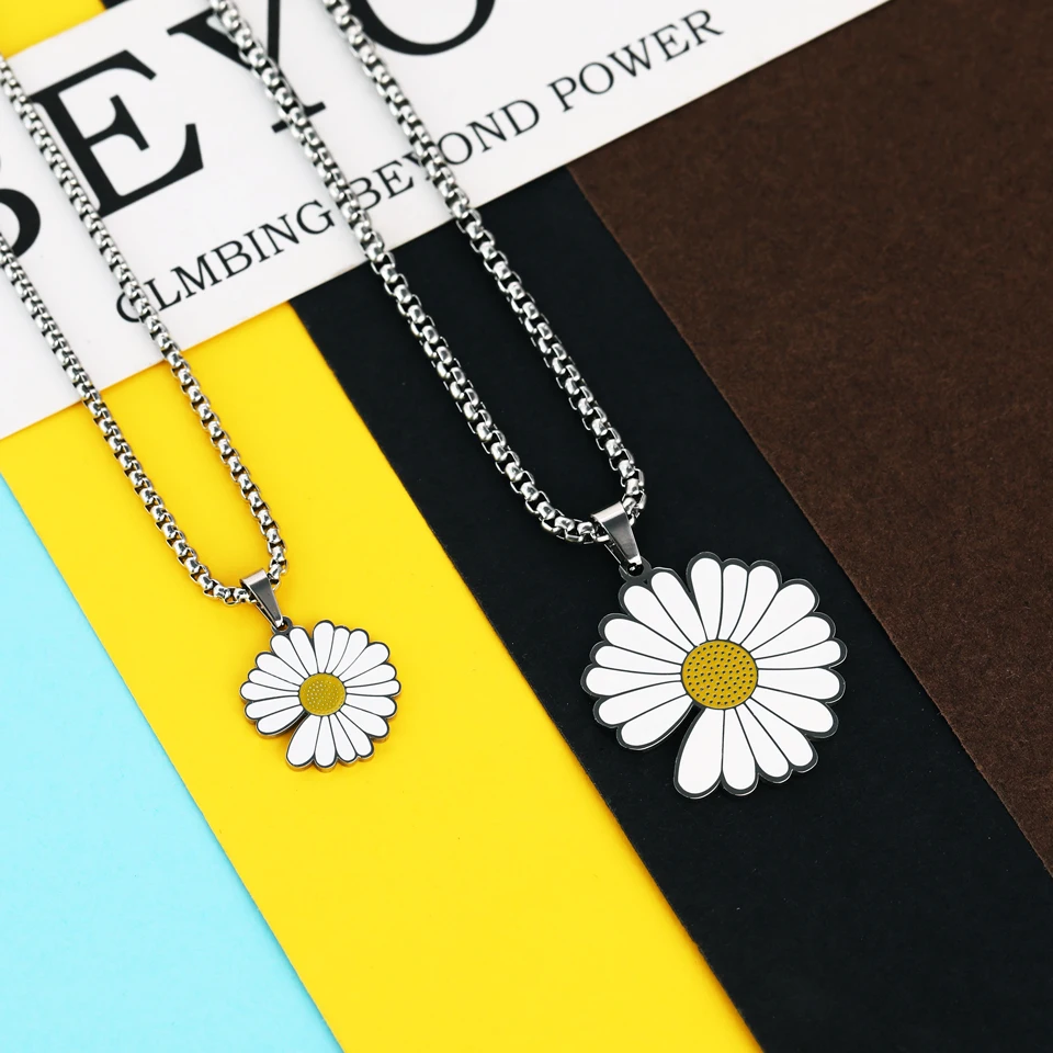 Стильное ожерелье с ромашками для женщин серебряная цепочка из нержавеющей