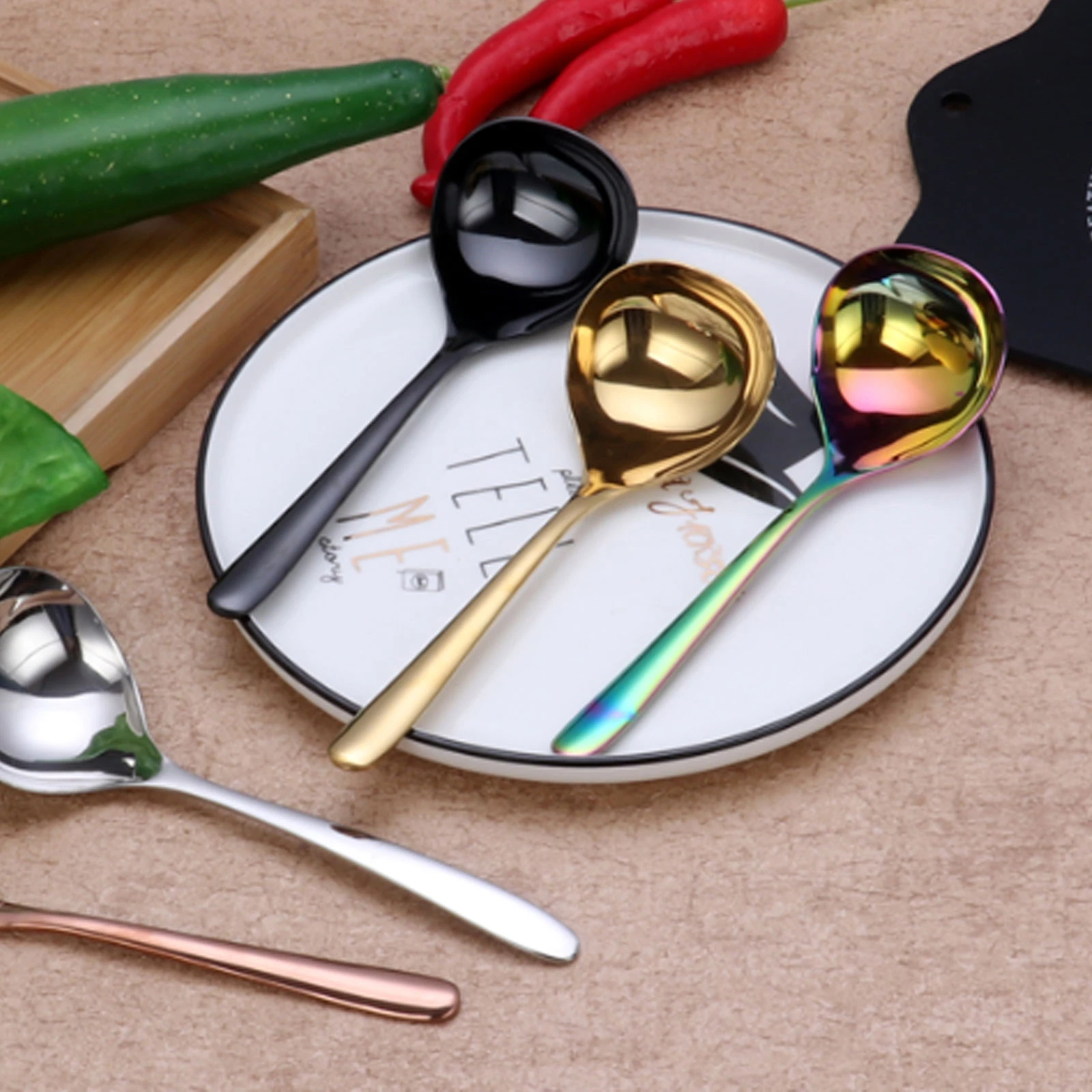 

1Pc 304 Stainless Steel Spoon Family Soup Spoon Kitchen Cooking Creative Long Handle Spoon Kitchen Utensils Tableware