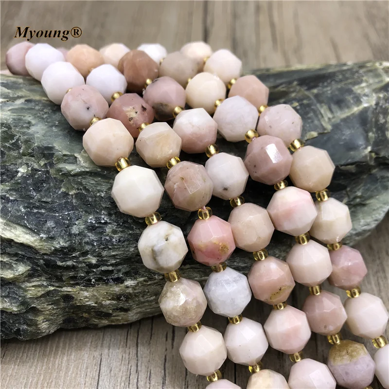 

10MM Genuine Pink Opal Faceted Round Column Loose Beads Natural Stone Space Bead For DIY Jewelry Making MY210459
