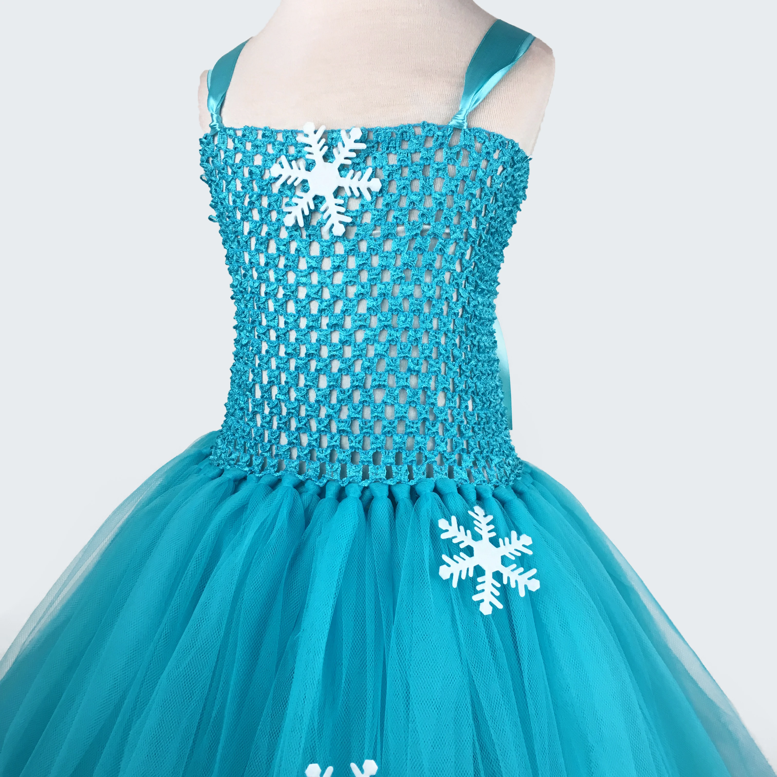 Платье-пачка принцессы Эльзы для девочек бирюзовое бальное платье с цветком