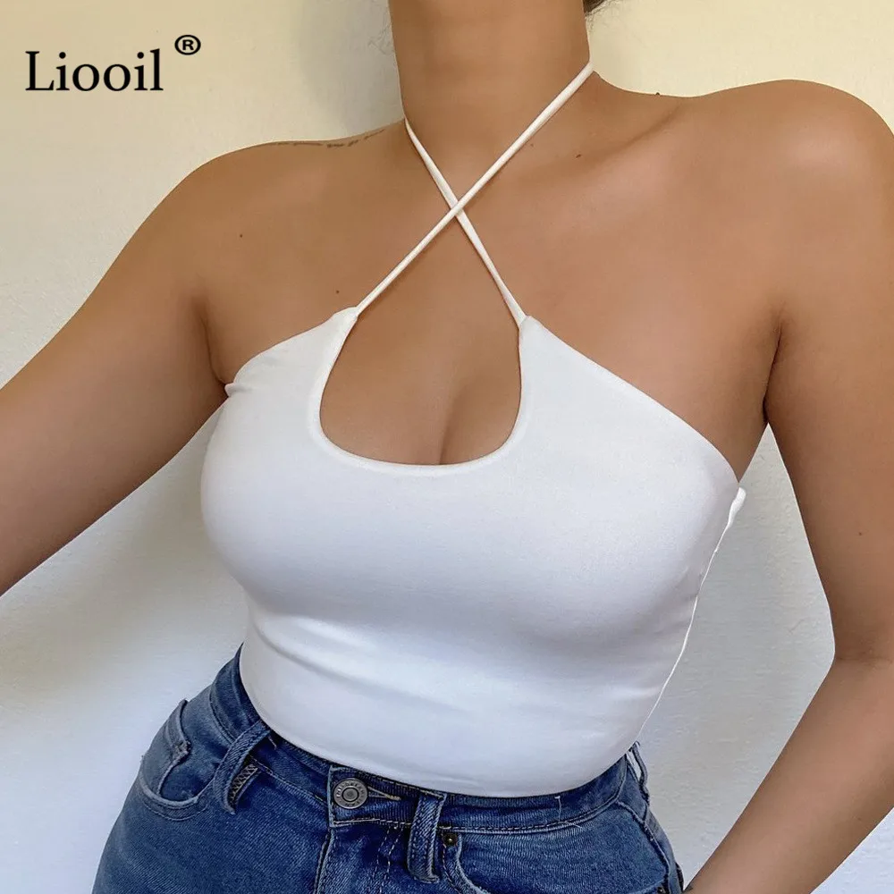 

Liooil белый облегающий топ на бретелях для женщин, без рукавов, с открытой спиной, бандаж бюстье Corsets, женское Бюстье, лето 2021