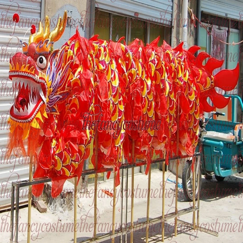14m 8 adult Length Size 4 silk print fabric DRAGON DANCE parade ornament dragon Chinese Folk Festival Halloween Mascot Costume |