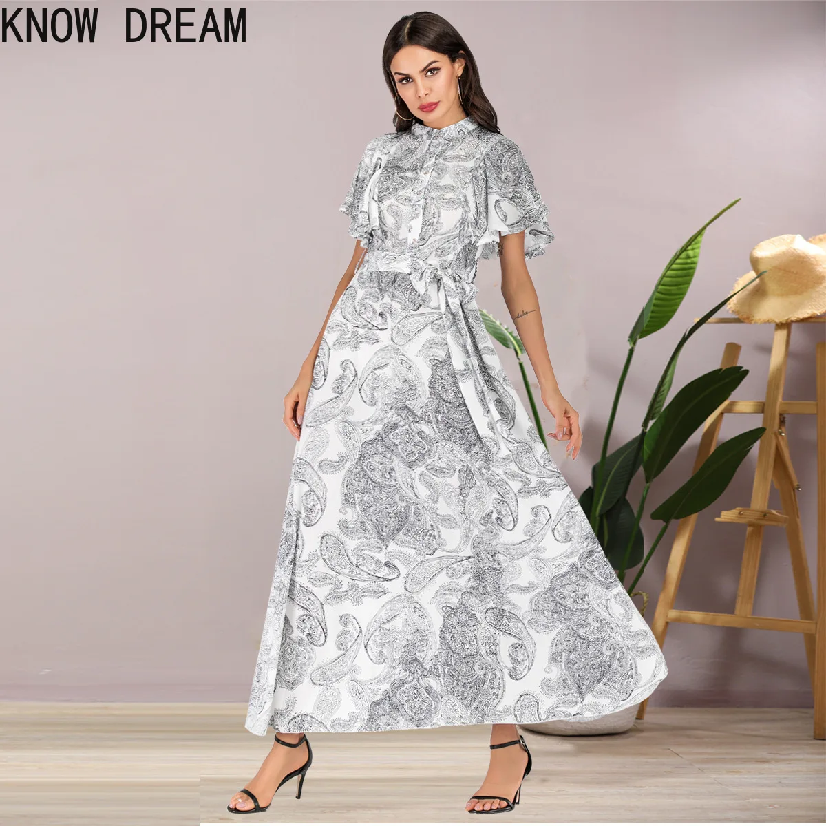 KNOWDREAM платья из шифона с принтом узкого кроя воротником стойкой большое