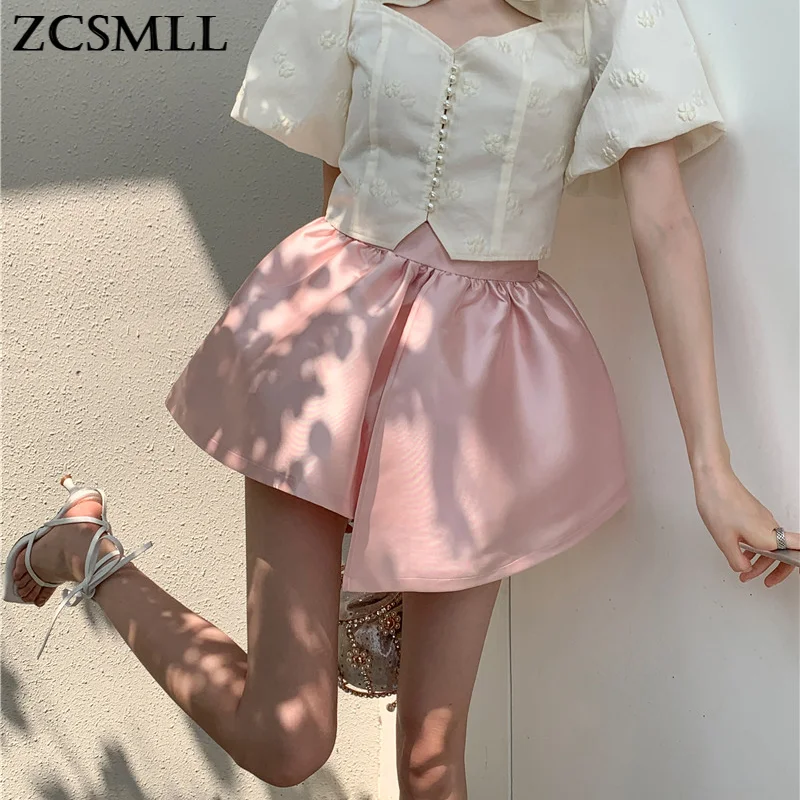 

Короткая юбка ZCSMLL, яркая юбка-баллон с завышенной талией, трапециевидная Однотонная юбка, весна-лето 2021