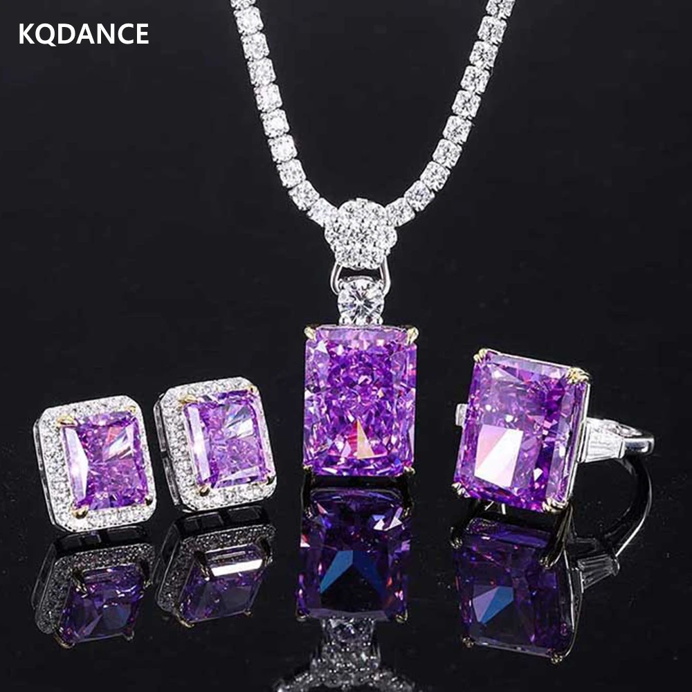 

KQDANCE Luxury Real 925 Silver Lab Amethyst earrings Necklaces rings with purple Stones Engagement Wedding Jewelry Set 2021
