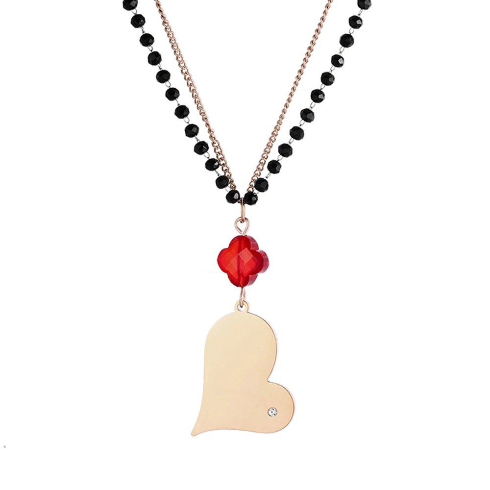 

Double Chain Long Necklace for Women Gold Color Heart Clover Pendant Necklace Boho Jewelry Colar feminino Fashion 2020 New