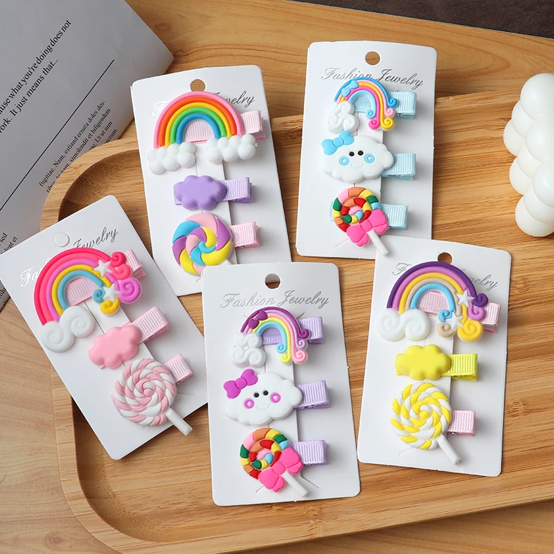 

3pcs/Set New Girls Cute Rainbow Clouds lollipop Hairpins Children Sweet Hair Clips Barrette Hair Ornament Cute Hair Accessories