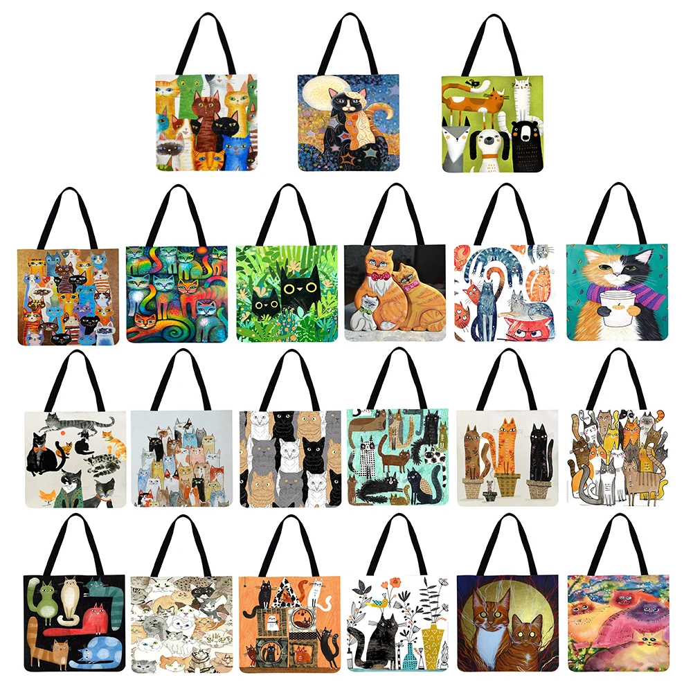 

Large Capacity Storage Bags for Women 2021 Creative Cat Shopping Bag Foldable Eco-Friendly Tote Handbag Supplies