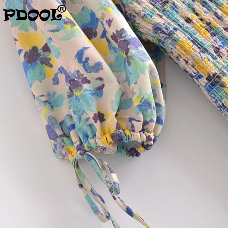 

Vintage Print Sexy Elastic Dress Women Tie Cuffs Puff Sleeve Hem Ruffle Dress Female Holiday Party Vestido Summer Short Robe