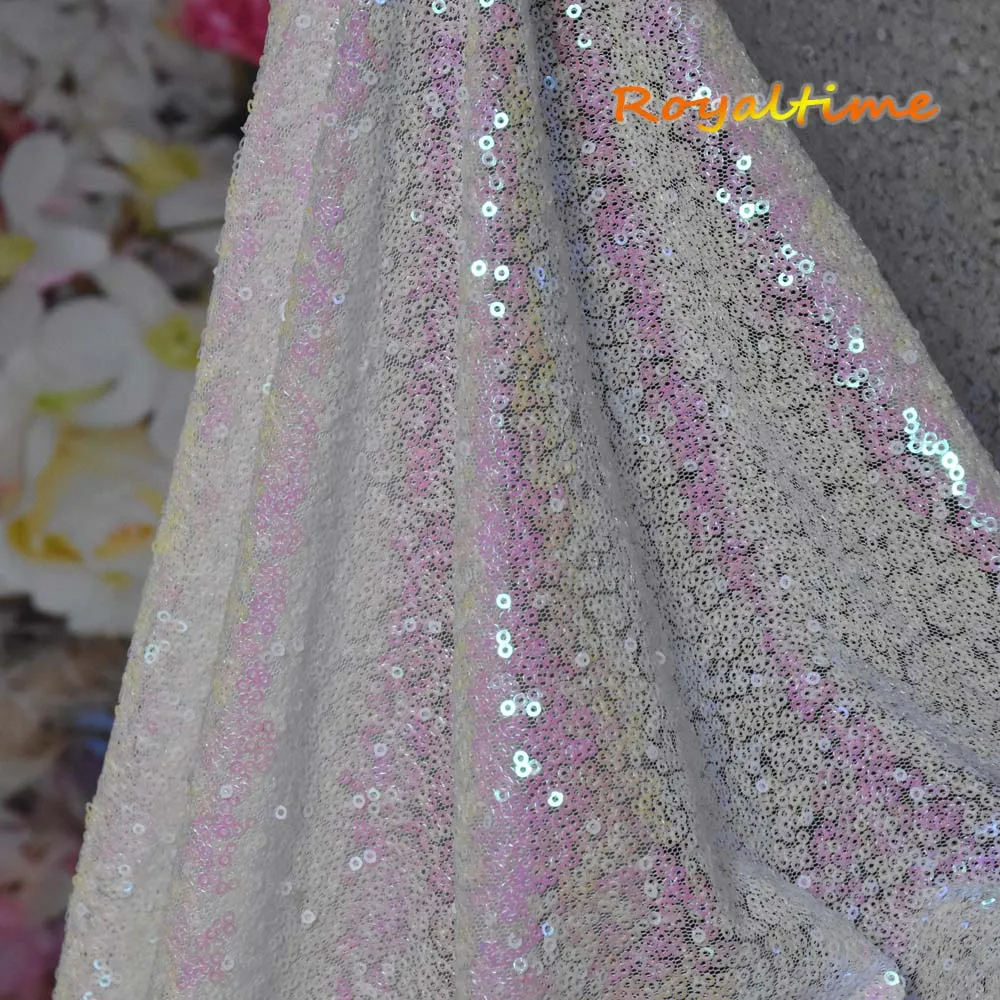 Iridescent White Royaltime Мерцающая неоновая зеленая блестящая ткань по двору двухсторонняя эластичная вышитая сетка африканская кружевная ткань для шитья платья - Цвет: Iridescent White