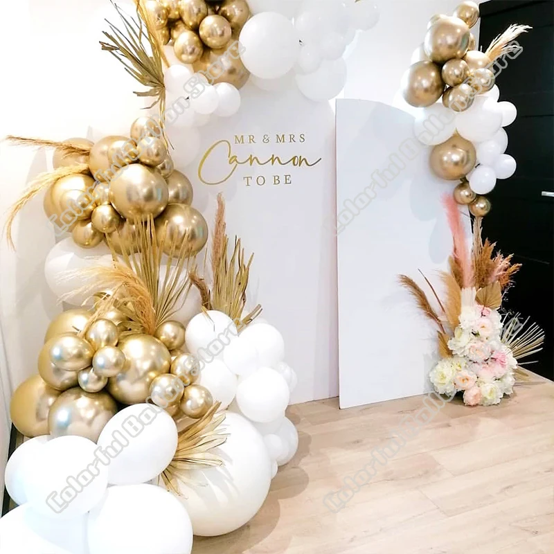 

106pcs Gold Wedding Birthday Anniversary Party Background White Hoilday Balloon Arch Garland Graduation Dinner Table Decoration