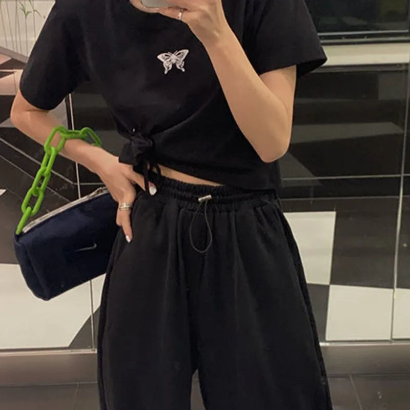 

Wide Leg Pants Women Basic Summer Harajuku BF Style Teens High Waisted Trouser Workout College Breathable Fashion Ladies Chic