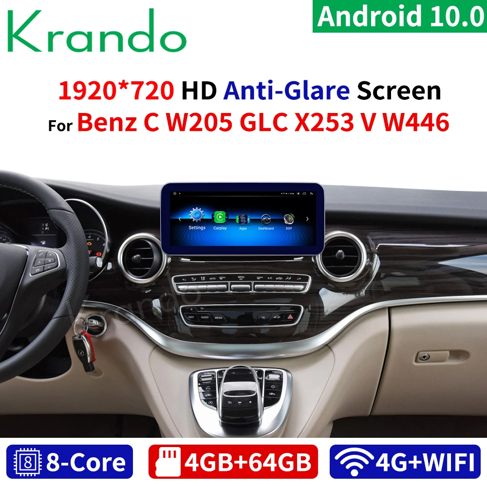Новое Krando Android 10 0 4G 25 'автомобильное радио аудио Navi для Mercedes Benz C W205 GLC-X25 V CLASS W446
