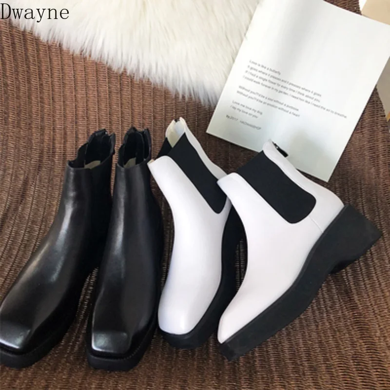 Женские ботинки челси на толстой подошве Fengfan белые мартинсы молнии сзади