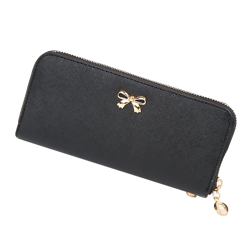 

Женский Длинный кошелек с бантиком и отделением для карт, однотонная Сумочка-клатч из искусственной кожи, новинка