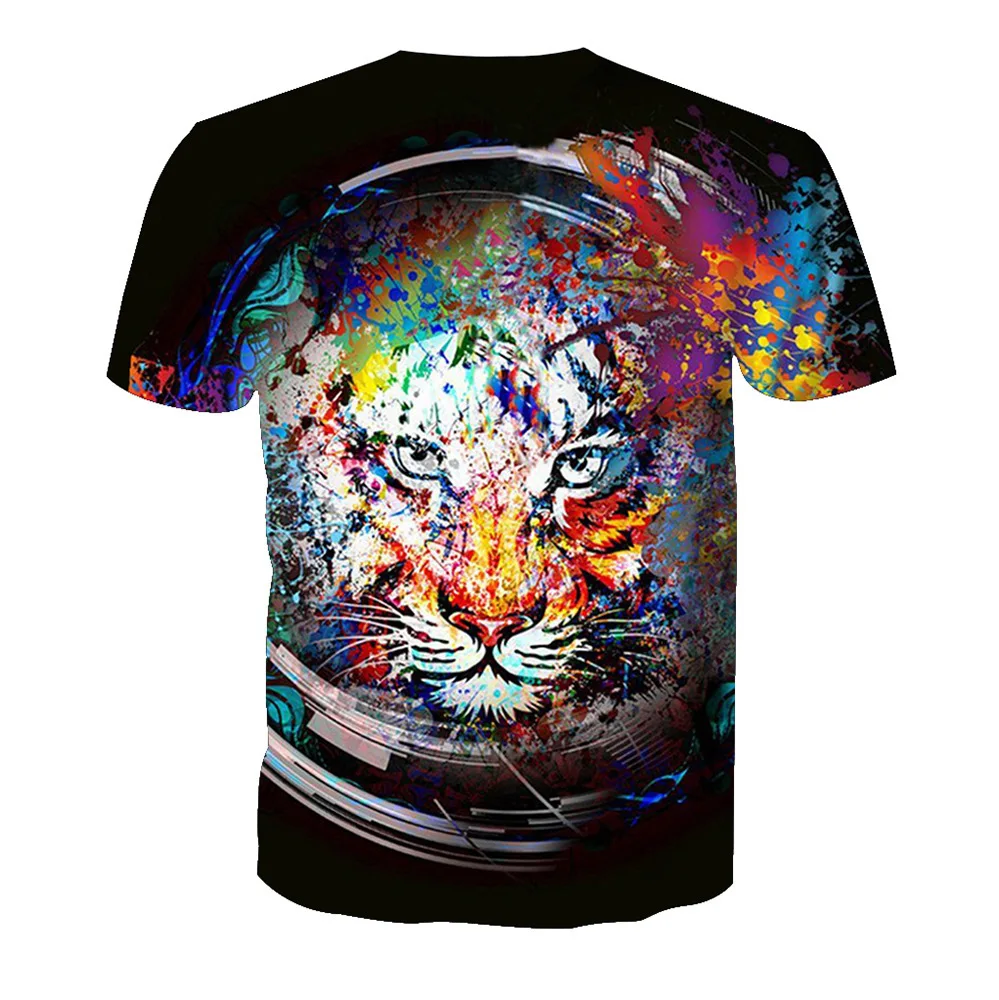 Tiger Euro-American Trend Digital Printed Short-sleeved T-shirt for Male | Мужская одежда