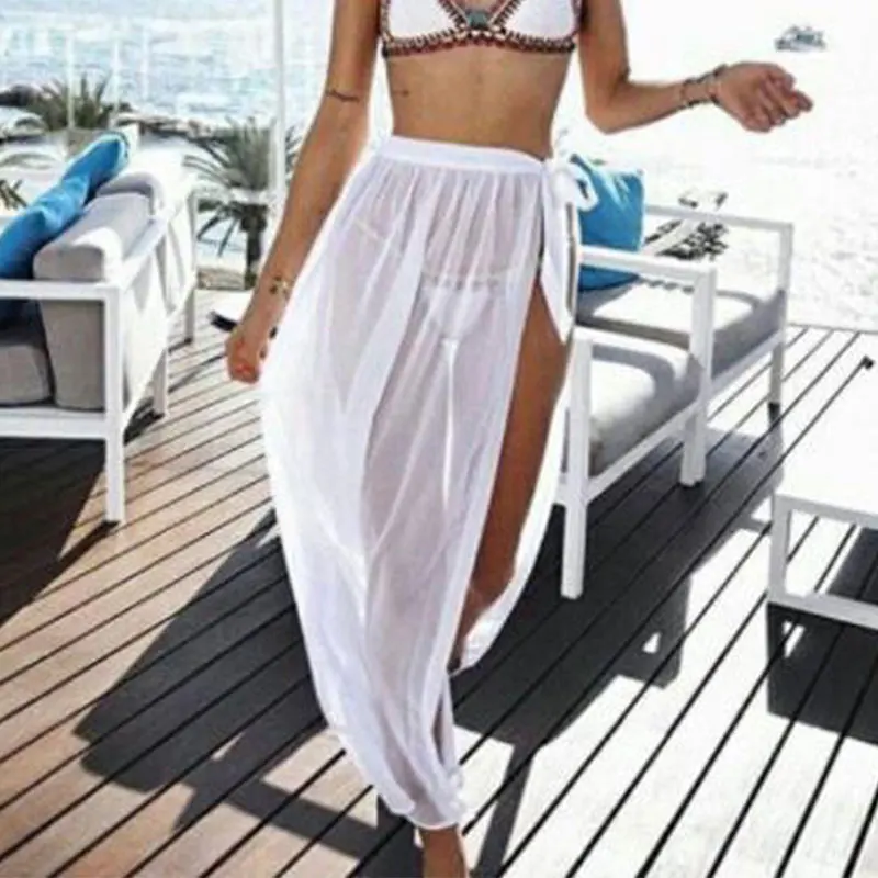Женская одежда для плавания накидка на бикини прозрачная пляжная Макси-юбка с