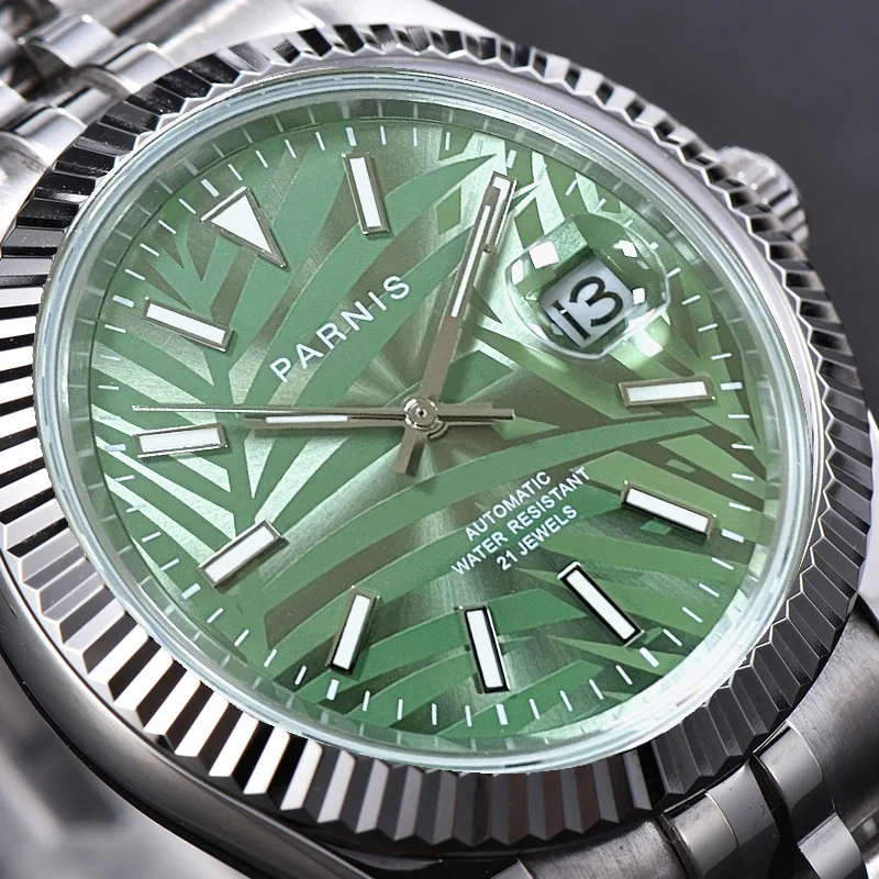 Miyota 8215 New Arrival Parnis Green Dial Men's Watches Calendar Sapphire Glass Automatic Mechanical Men Wristwatch Nordic style |