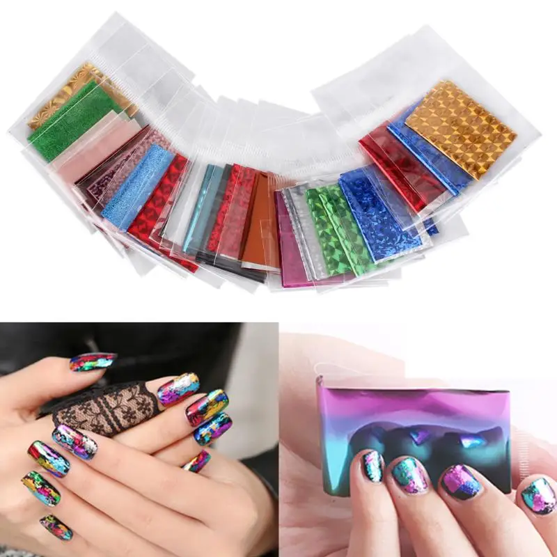 20 шт./партия, фольга для дизайна ногтей, Прозрачная Фольга для ногтей, серебристые золотые цветы, кружевной дизайн, переводная фольга s, смешанный дизайн, наклейка для ногтей
