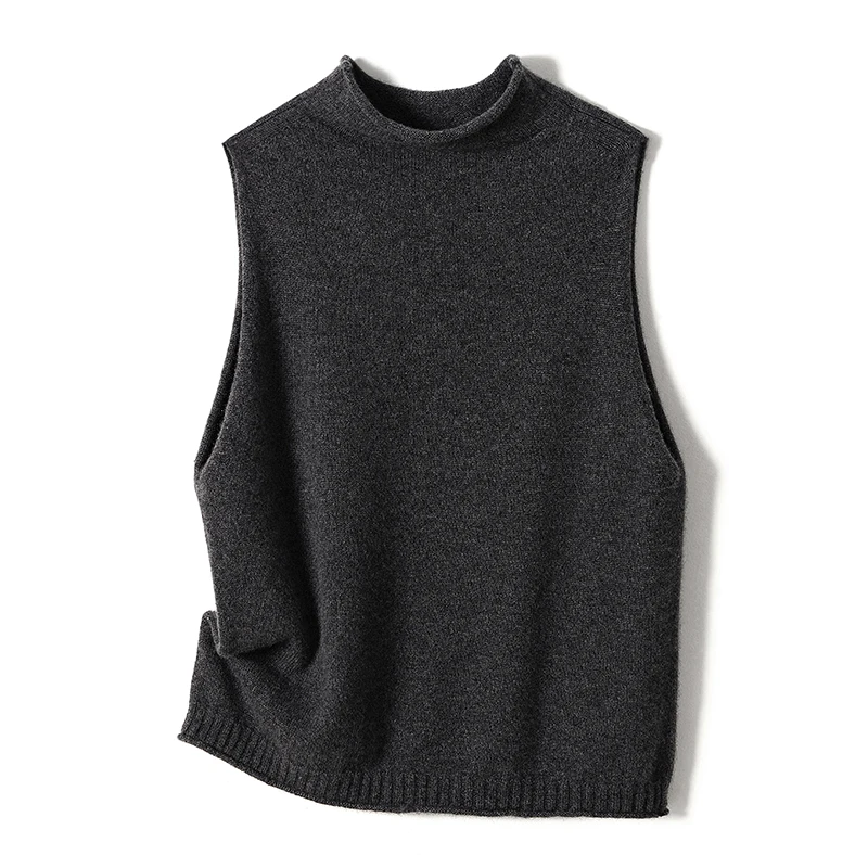 

Shuchan Stand-UP Collar 100% Cashmere Vintage Tank Top Women Sweater Vest Vintage Winter A-straight Knit Tank and Sweater