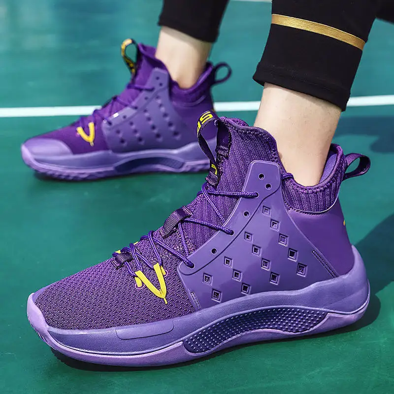 New Purple Cool Men's Basketball Shoes High top Rebound Basketball Sneakers Mesh Breathable Outdoor Sports Shoes basket homme