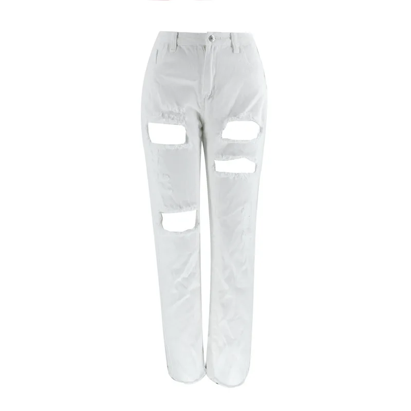 

High Street Women Jeans Casual Straight Leg Jeans High Waist Loose Fitting Jeans Ripped Holes Thin Ladies Denim Trousers