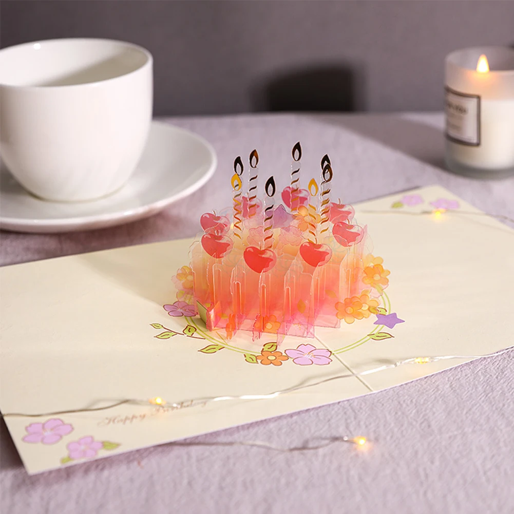 

3D Crystal Cake Greeting Card Birthday Cake Birthday Greeting Card with Mini Transparent Clear Birthday Cake for Family Friends