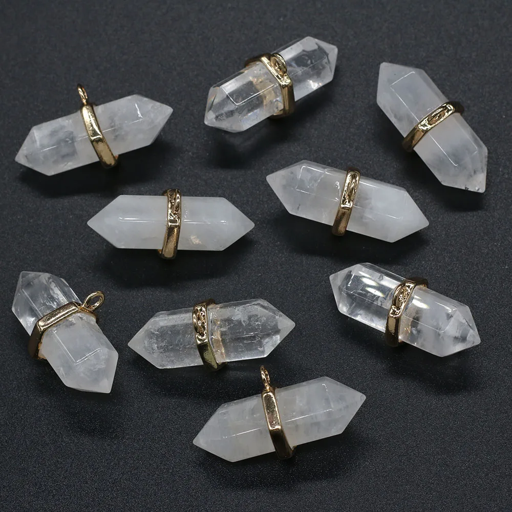 

2pcs Natural Stone Agates Crystal Charm Clear Quartzs Pendant for DIY Necklace Bracelets Jewelry Making Women Gift Size 16x36mm