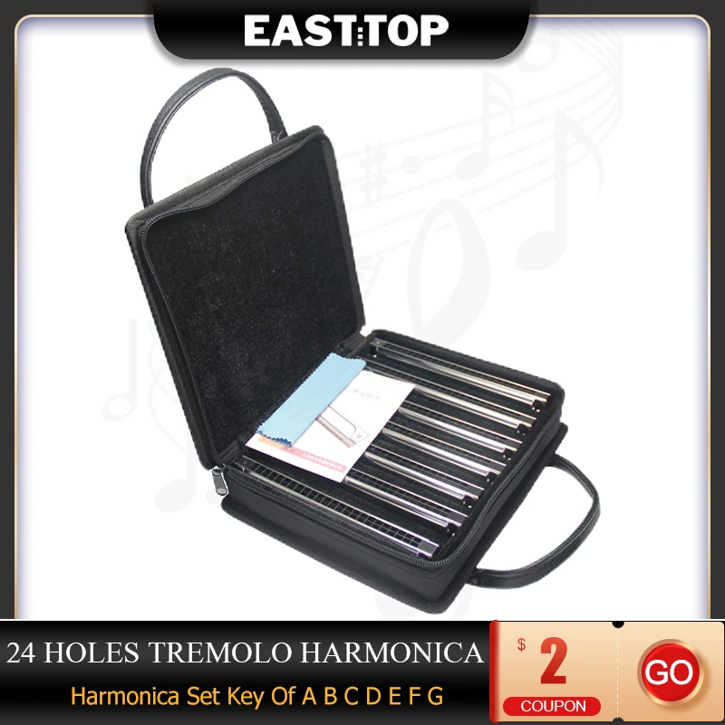 EASTTOP 24หลุมออร์แกนปาก Harmonica Tremolo Harmonica Key Of A B C D E F G Harmonica ชุดสำหรับนักเรียน Band เครื่องเล่น T2403-7