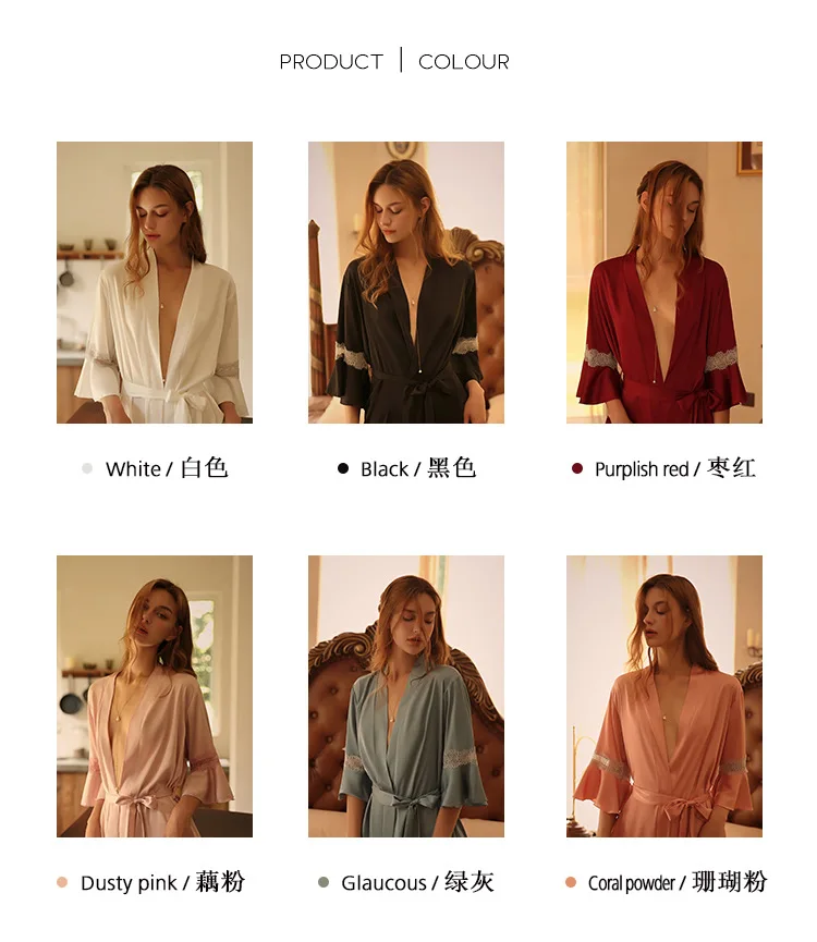 

Silk Robe Bride Robe with Lace Silky Bathrobe Robe En Satin Woman Sleepwear Silk Bath White Silk Kimono Bathrobe Sheer Black