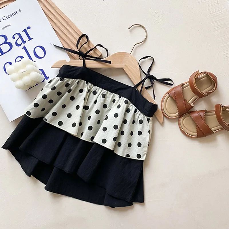 

Children Girl Wave Point Camisole T-shirt Fashion Sleeveless suspenders Top Korean Style Kid Clothing Summer