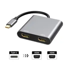 2-in-1 Type-C Hub to Dual HDMI 4K Two Screen Display USB C Docking Station Converter Adapter For Phone Keyboard Laptop U Disk TV