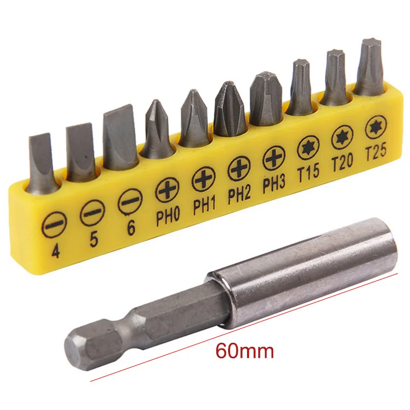 10pcs Precision Torx Screwdriver Attachment Hex Socket Magnetic Bit Connecting Rod One Word Cross | Инструменты