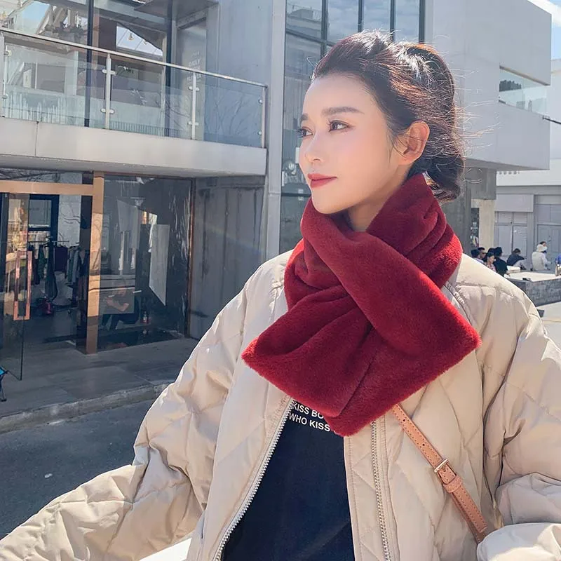 Korean Rabbit Hair Autumn and Winter Scarf Fashion Hairy Students Wild Bib Temperament Short Paragraph Warm Head Women |