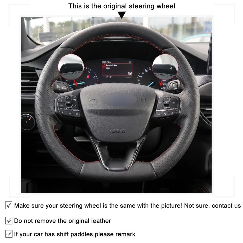 MEWANT черная крышка рулевого колеса из искусственной кожи для Ford Focus (ST | ST Line) Fiesta Kuga