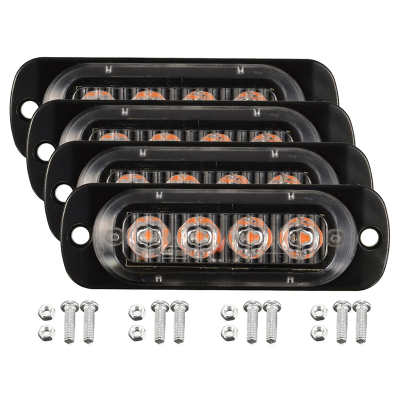 

Universal 4pcs Yellow 4 LED Car Truck Bus Trailer Side Marker Clearance Indicators Light Side Marker Light Lamp