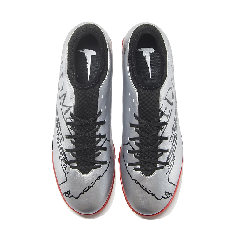 

2020 New Trend Men Turf Boots Anti Slip Outdoor Lawn Men Soccer Shoes Silver High Top And Low Top Men Football Sock Sneakers